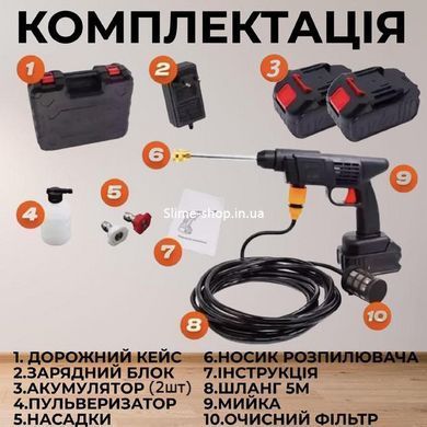 Акумуляторна Мийка з 2-ма АКБ Портативна Ручна Високого XN-381 Тиск Універсальний
