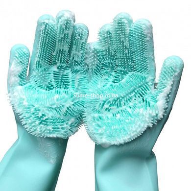 Силиконовые перчатки Magic Silicone Gloves для уборки чистки мытья посуды для дома. RY-466 Цвет: бирюзовый