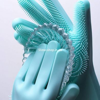 Силиконовые перчатки Magic Silicone Gloves для уборки чистки мытья посуды для дома. RY-466 Цвет: бирюзовый