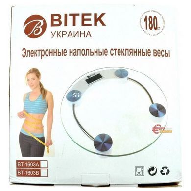 Ваги електронні підлогові ВІТЕК BT-1603A скляні портативні прозорі круглі цифрові ваги ON-754 для дому