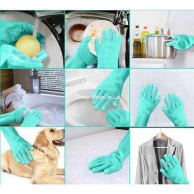 Силиконовые перчатки Magic Silicone Gloves для уборки чистки мытья посуды для дома. RY-466 Цвет: бирюзовый