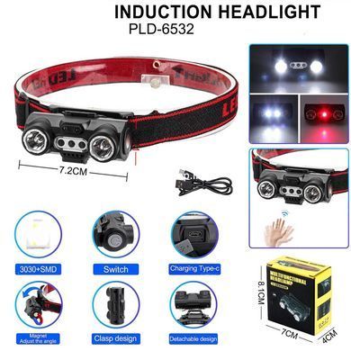 Фонарик на голову на батарейках 6532-3030+SMD(WHITE+RED), Налобный фонарь AG-419 для автомеханика