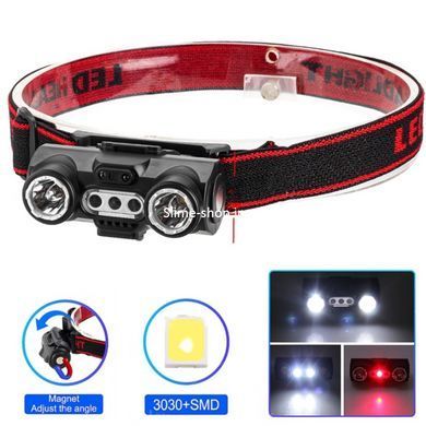 Фонарик на голову на батарейках 6532-3030+SMD(WHITE+RED), Налобный фонарь AG-419 для автомеханика