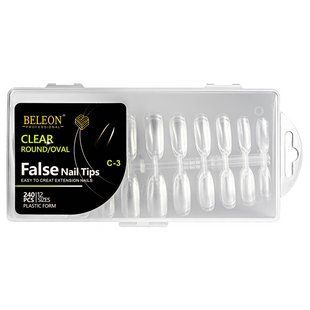 Тіпси для нарощування нігтів BELEON False Nail Tips овальні прозорі 240 штук