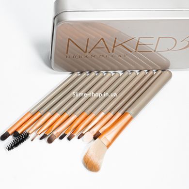 Набір пензликів для макіяжу Naked3 з 12 інструментів в металевому футлярі