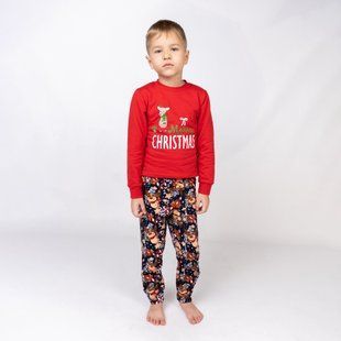 Пижама детская новогодняя с начесом с принтом оленя Merry Christmas