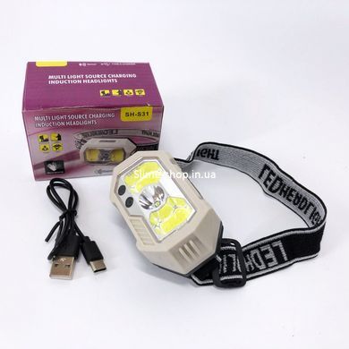 Налобний ліхтар для риболовлі SH-S31-XPE+COB(white+red), Тактичний ліхтар із червоним світлом HR-844 на каску