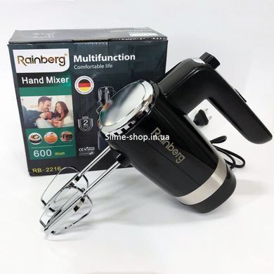Миксер ручной Rainberg RB-2216 (5 скоростей, 2 насадки и подставка) 600W, мощный миксер WP-996 блендер ручной