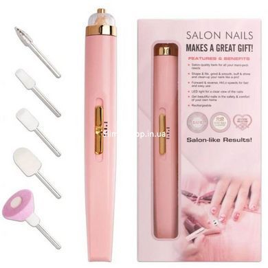 Маникюрный аппарат с подсветкой Flawless Salon Nails розовый, Фрезер для маникюра KT-190 для начинающих