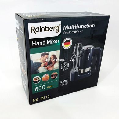 Миксер ручной Rainberg RB-2216 (5 скоростей, 2 насадки и подставка) 600W, мощный миксер WP-996 блендер ручной
