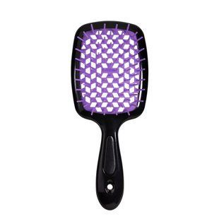 Щітка для волосся масажна продувна Superbrush Plus Hollow Comb прямокутна, Чорна з фіолетовим