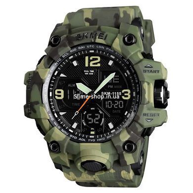 Часы военные с официальной гарантией SKMEI 1155BCMGN GREEN CAMO, Лучшие FT-634 тактические часы