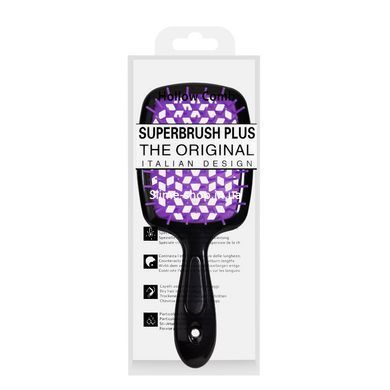 Щетка для волос массажная продувная Superbrush Plus Hollow Comb прямоугольная, Черная с фиолетовым
