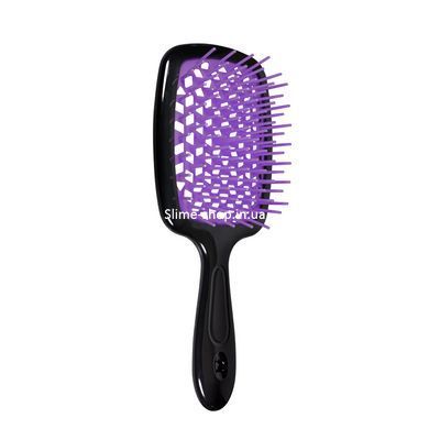 Щетка для волос массажная продувная Superbrush Plus Hollow Comb прямоугольная, Черная с фиолетовым