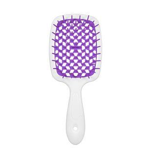 Щітка для волосся масажна продувна Superbrush Plus Hollow Comb прямокутна, Біла з фіолетовим