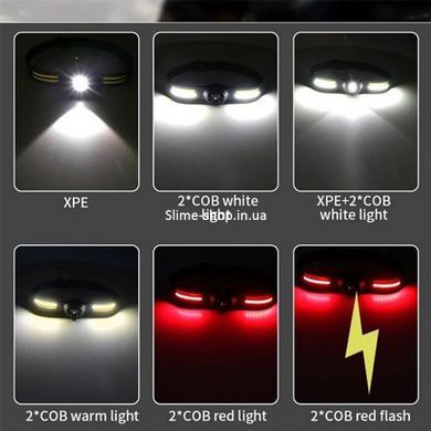 Фонарик налобный мощный T134-XPE-4COB (white+yellow+red), Фонарь аккумуляторный VF-569 для рыбалки