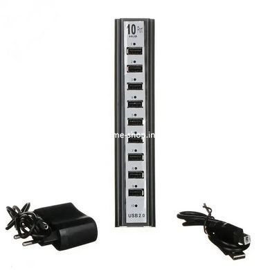 Разветвитель USB HUB на 10 портов с активной зарядкой 220V, Разветвитель юсб, Хаб WZ-548 для ноутбука