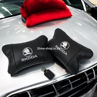 Автомобільні подушки 2 шт на підголівник Skoda / Шкідливість, з натуральної шкіри, стильний аксесуар для GQ-691 вашого авто
