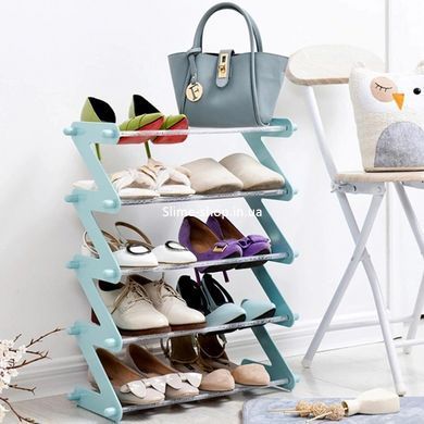 Полка для обуви органайзер компактный стойка складная Shoe Rack YH 8802 хранение вещей и обуви 4 полки. XB-477 Цвет: голубой