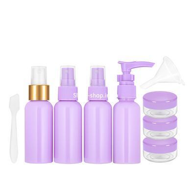 Дорожній набір із 7 флаконів для косметики в косметичці WH Travel Bottles Set, Фіолетовий