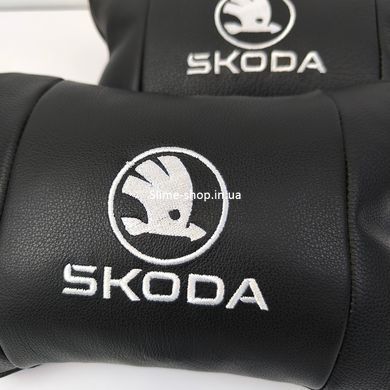 Автомобільні подушки 2 шт на підголівник Skoda / Шкідливість, з натуральної шкіри, стильний аксесуар для GQ-691 вашого авто