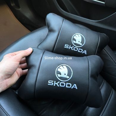 Автомобільні подушки 2 шт на підголівник Skoda / Шкідливість, з натуральної шкіри, стильний аксесуар для GQ-691 вашого авто