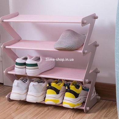 Полка для обуви органайзер компактный стойка складная Shoe Rack YH 8802 хранение вещей и обуви 4 полки. SW-873 Цвет: розовый