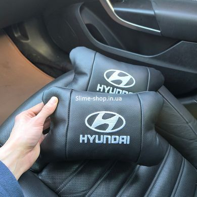 Набір подушок для авто Hyundai 2шт, натуральна шкіра, чорний колір, комфортні підголівники RI-139 в автомобіль