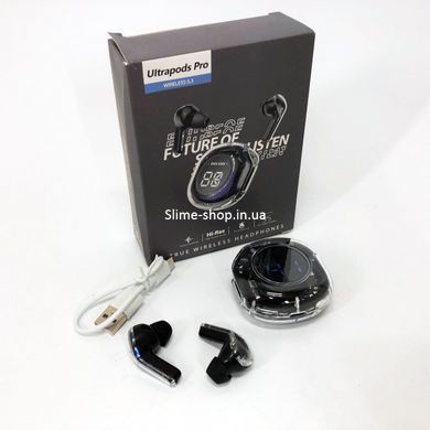 Беспроводные наушники TWS T8 PRO с прозрачным кейсом Вакуумные LED дисплей Bluetooth 5.3. UY-617 Цвет: черный