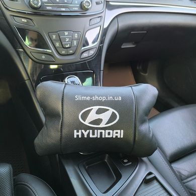 Набір подушок для авто Hyundai 2шт, натуральна шкіра, чорний колір, комфортні підголівники RI-139 в автомобіль