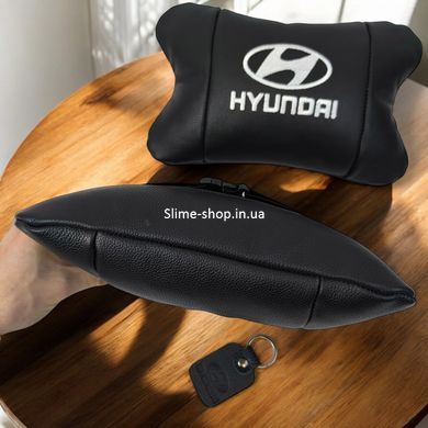 Набір подушок для авто Hyundai 2шт, натуральна шкіра, чорний колір, комфортні підголівники RI-139 в автомобіль