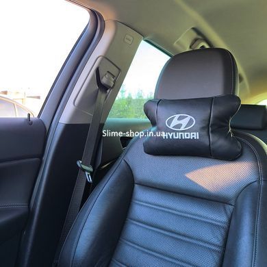 Набір подушок для авто Hyundai 2шт, натуральна шкіра, чорний колір, комфортні підголівники RI-139 в автомобіль