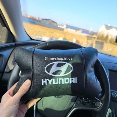 Набір подушок для авто Hyundai 2шт, натуральна шкіра, чорний колір, комфортні підголівники RI-139 в автомобіль