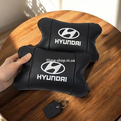 Набір подушок для авто Hyundai 2шт, натуральна шкіра, чорний колір, комфортні підголівники RI-139 в автомобіль