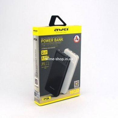 Power Bank Awei P5K 10000 mah Портативне зарядне УМБ MQ-164 2xUSB чорний