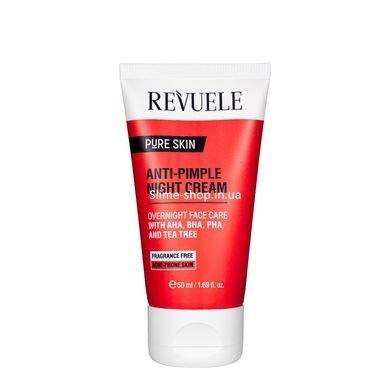 Крем для обличчя від прищів Revuele Pure Skin Anti-Pimple Night Cream з AHA, BHA, PHA нічний, 50 мл