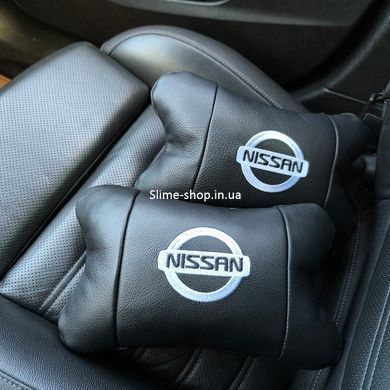 Подушки в авто 2 шт Nissan, натуральная кожа, с логотипом Ниссан, на подголовник для RX-607 вашей машины