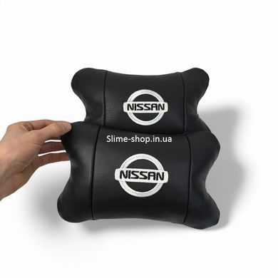 Подушки в авто 2 шт Nissan, натуральная кожа, с логотипом Ниссан, на подголовник для RX-607 вашей машины