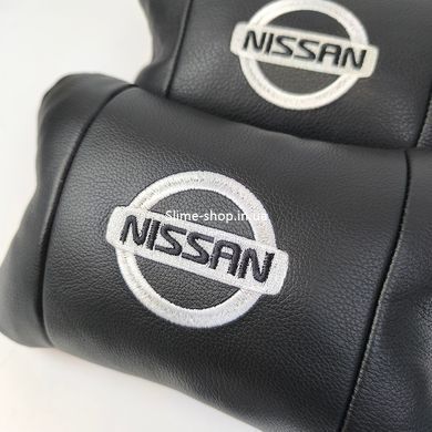 Подушки в авто 2 шт Nissan, натуральная кожа, с логотипом Ниссан, на подголовник для RX-607 вашей машины