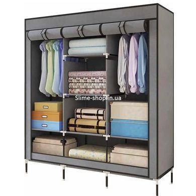 Шафа тканинна 3 секції складана з каркасом STORAGE WARDROBE 175 х 130 х 45 см. OH-874 Колір: сірий