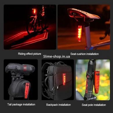 Велосипедный фонарь с сигналом LEADBIKE LD77-LS-4 LED, Задний велосипедный фонарь на RH-401 усб зарядке