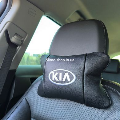 Автодушки 2 шт на подголовник Kia/Киа, натуральная кожа, черные, Подголовник для авто CZ-228 с комфортом