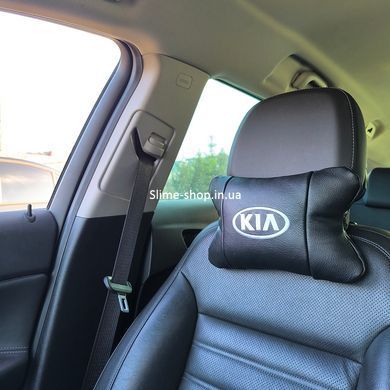 Автодушки 2 шт на подголовник Kia/Киа, натуральная кожа, черные, Подголовник для авто CZ-228 с комфортом