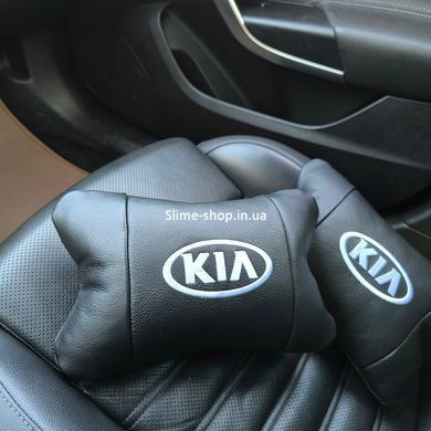 Автодушки 2 шт на подголовник Kia/Киа, натуральная кожа, черные, Подголовник для авто CZ-228 с комфортом