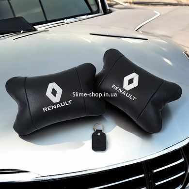 Набор подушек 2шт для автомобиля Renault, натуральная кожа, на подголовник в машину с PF-315 логотипом Рено