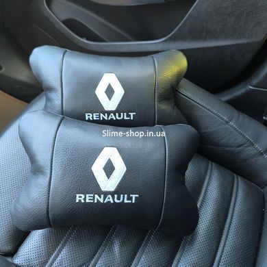 Набор подушек 2шт для автомобиля Renault, натуральная кожа, на подголовник в машину с PF-315 логотипом Рено