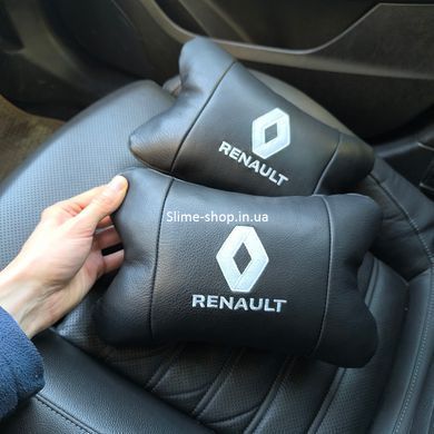 Набор подушек 2шт для автомобиля Renault, натуральная кожа, на подголовник в машину с PF-315 логотипом Рено