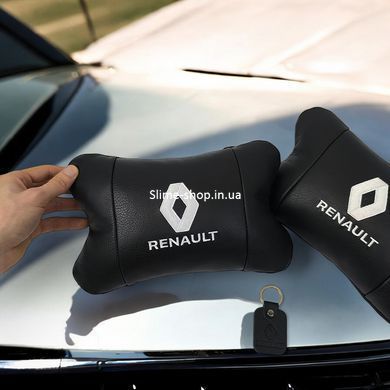 Набор подушек 2шт для автомобиля Renault, натуральная кожа, на подголовник в машину с PF-315 логотипом Рено