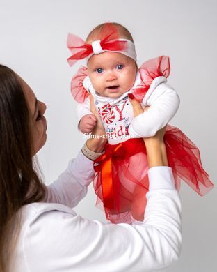 Праздничный комплект для девочки 3 в 1боди с юбкой и повязкой Joy to the world