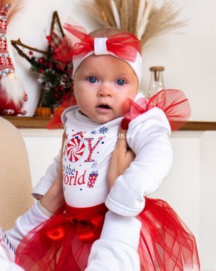 Праздничный комплект для девочки 3 в 1боди с юбкой и повязкой Joy to the world